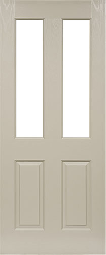 Classic white entry door with two slim windows