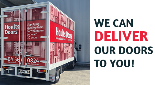 Hoults truck with the message we can deliver our doors to you!