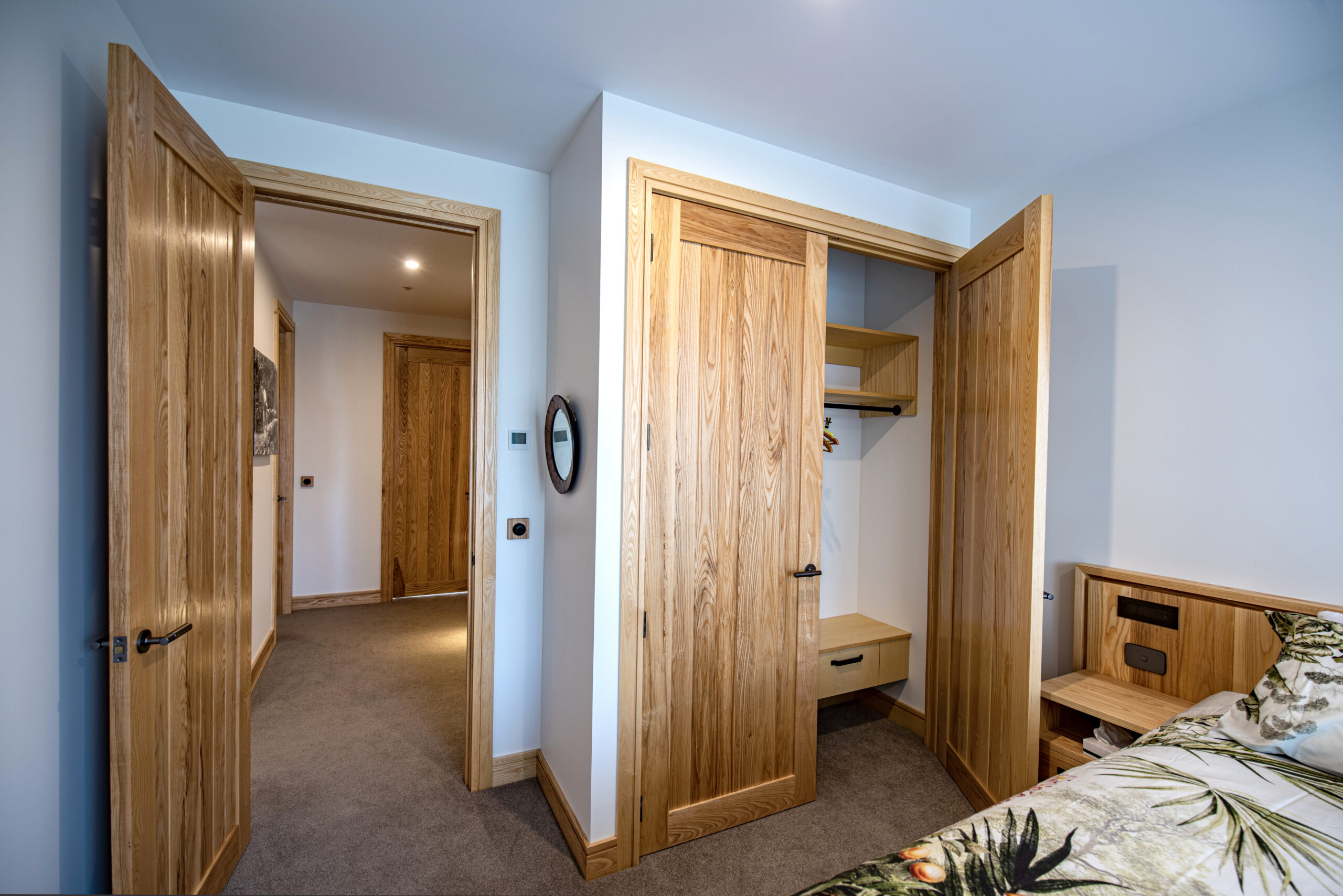 Attractive wood doors for a closet and interior door.