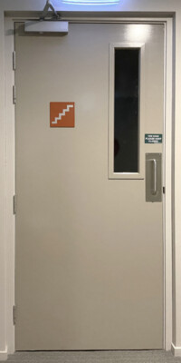 Hallmark Fire Door, White, Single Window, Pull Bar